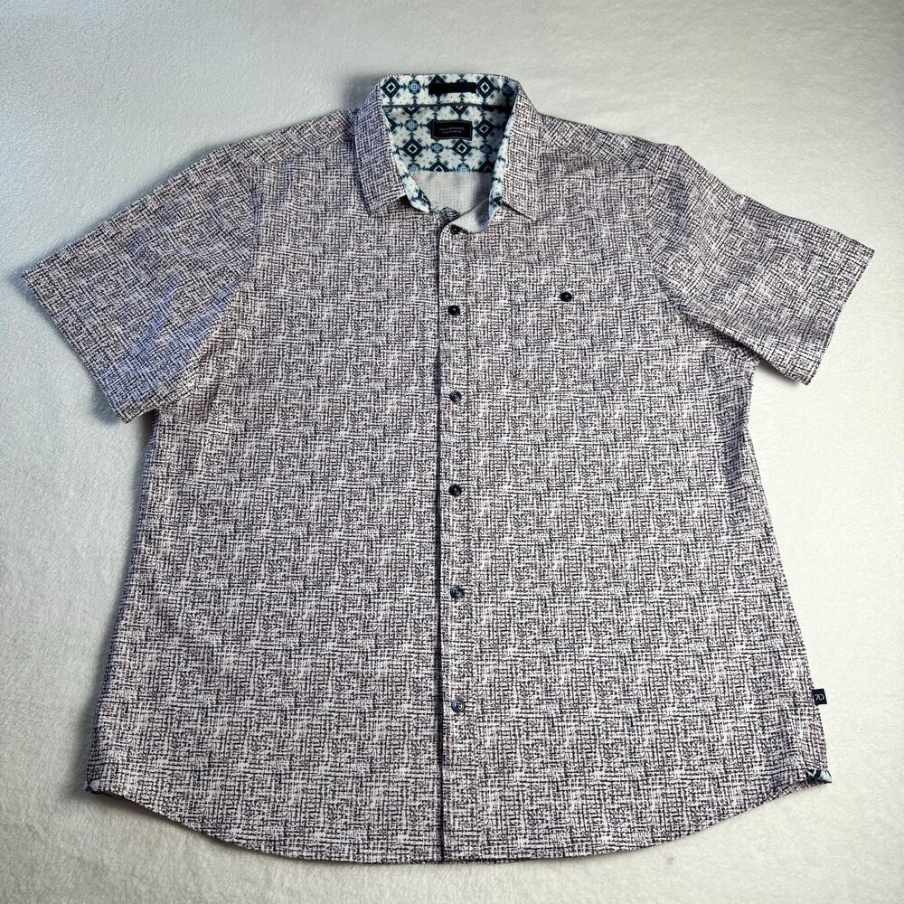 7 Diamonds 4 Way Stretch Button Up Shirt Mens XXL Geo Print Short Sleeve Casual